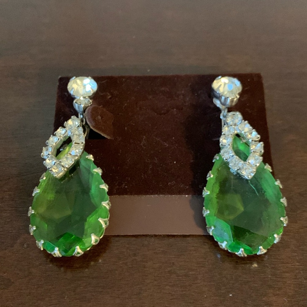 Emerald Diamond Drop Clip-on Earrings
